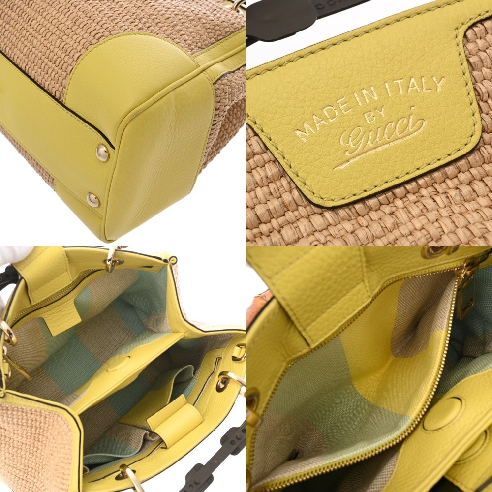 Gucci Leather Beige Yellow Tote Tan Bamboo Bag Straw Tan Handbag - Picture 9 of 10